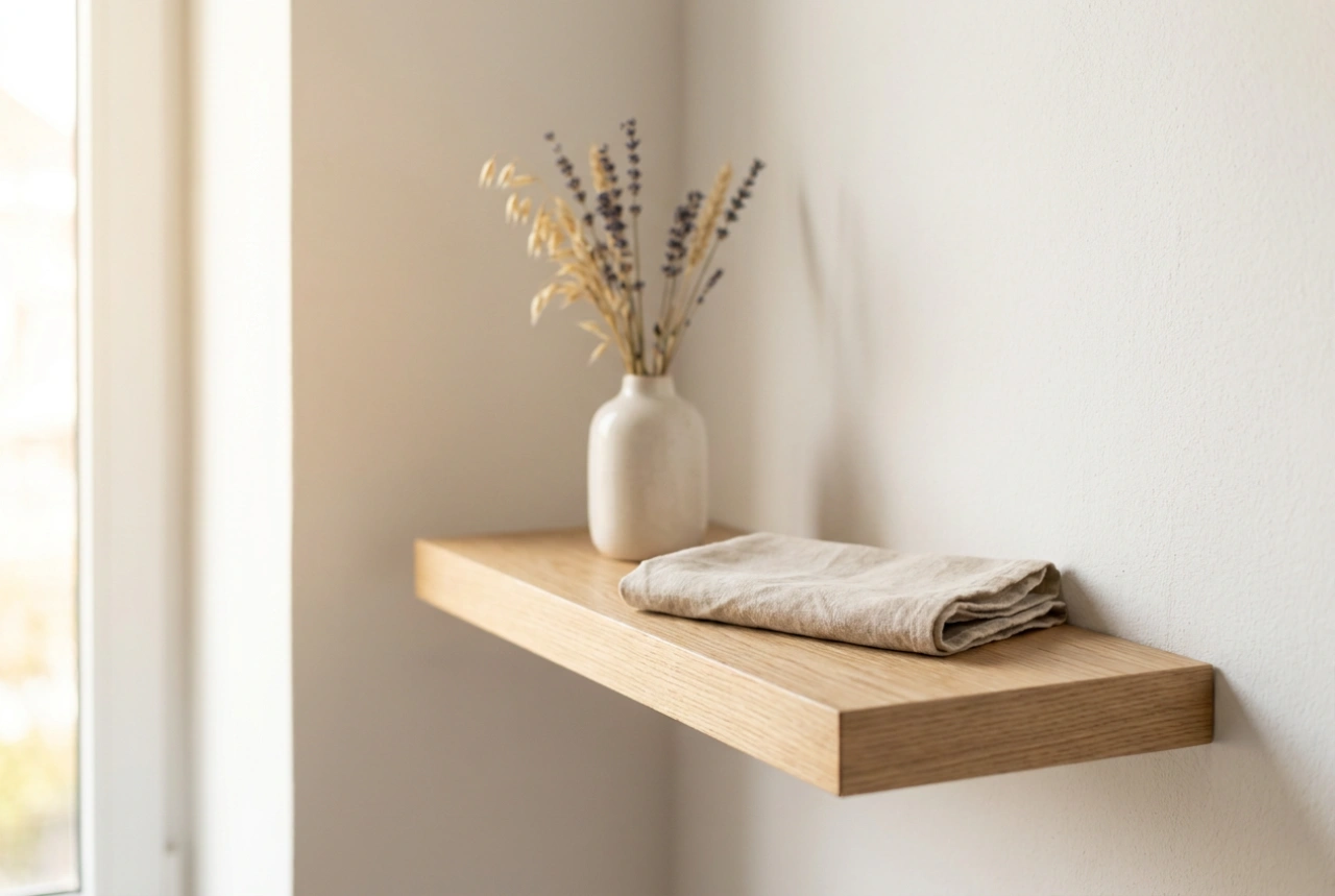 Estante de esquina flotante de madera: física, montaje y optimización de espacios