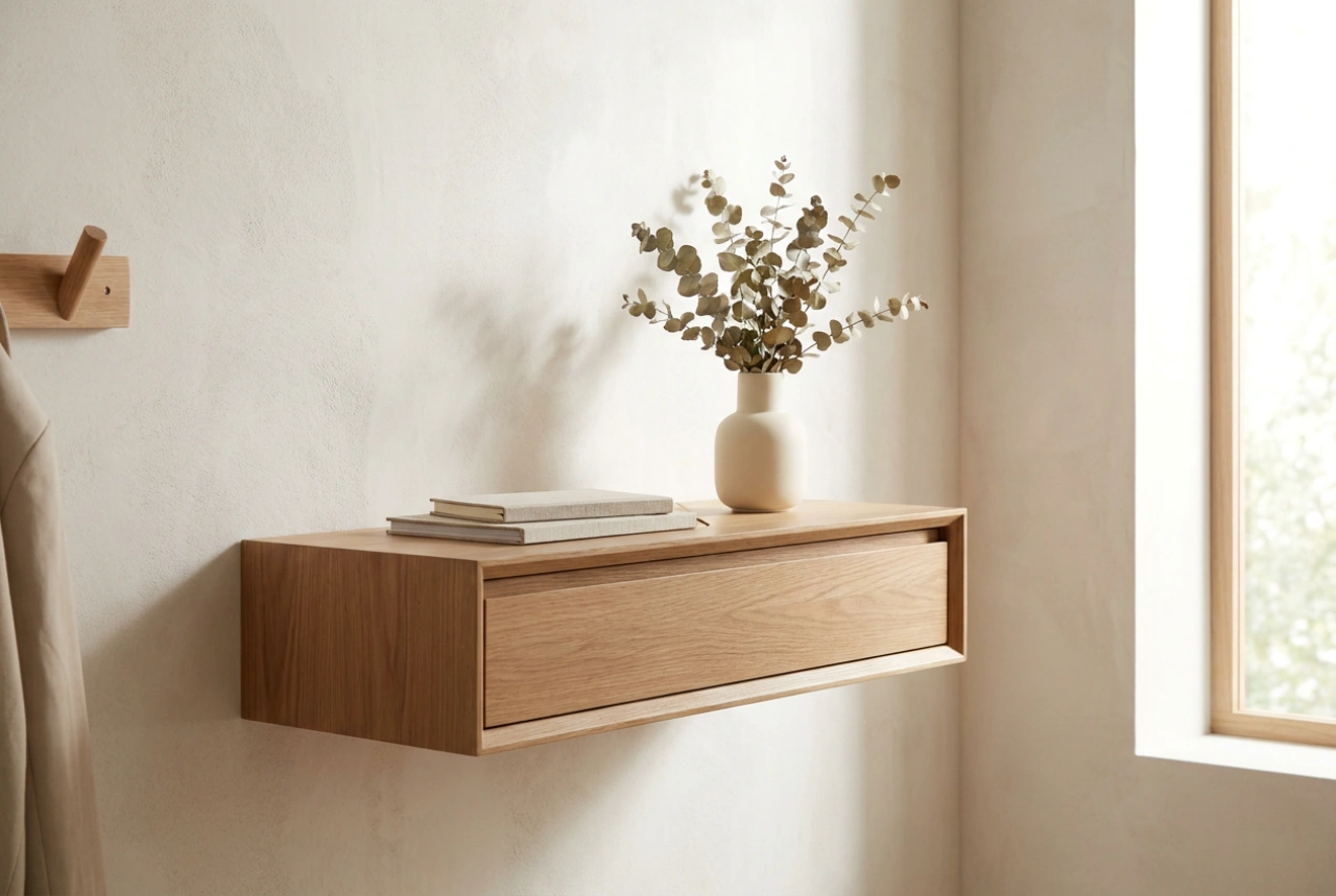 Estante de pared con cajón para organizar el recibidor
