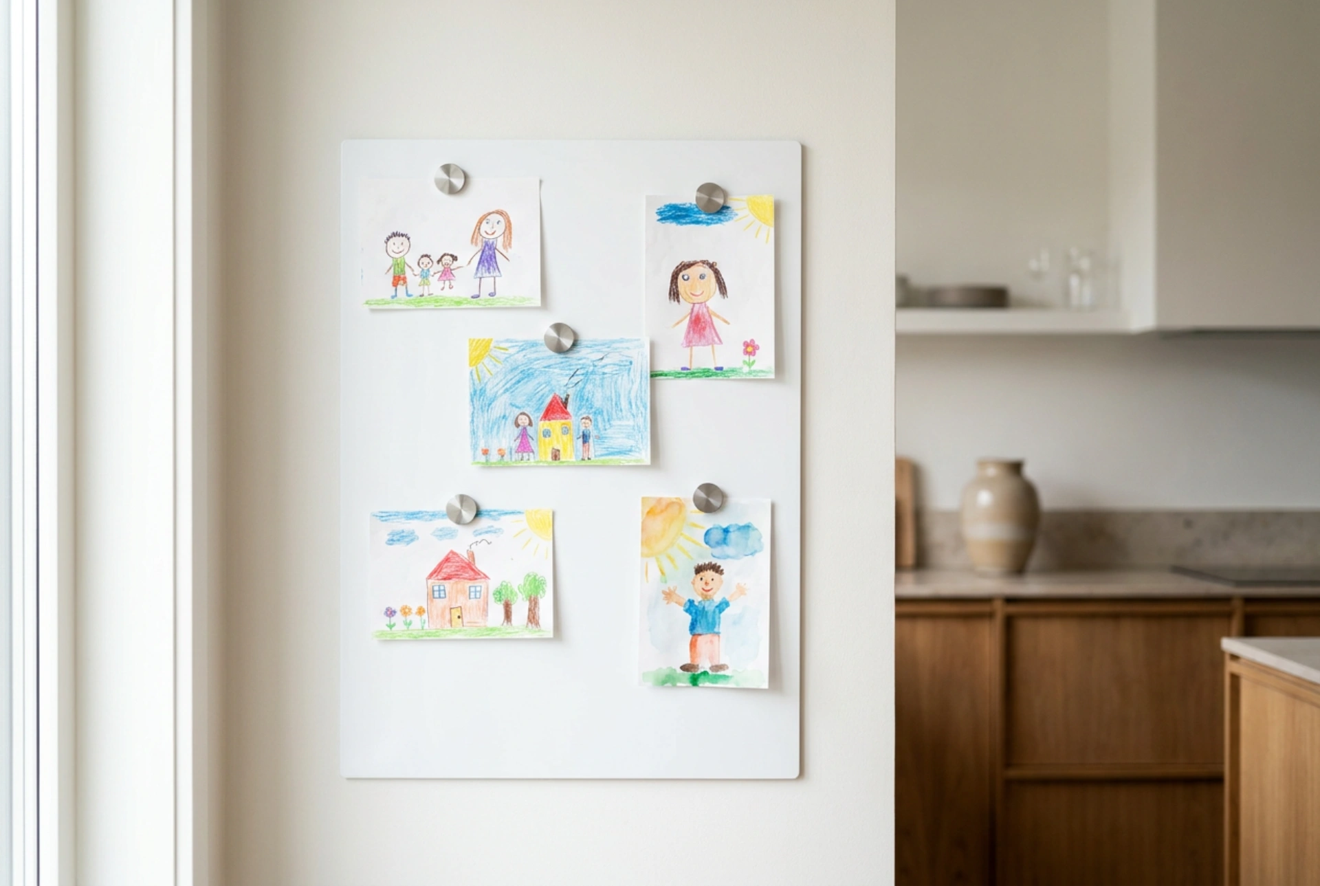 Cómo organizar los dibujos infantiles en una pizarra magnética