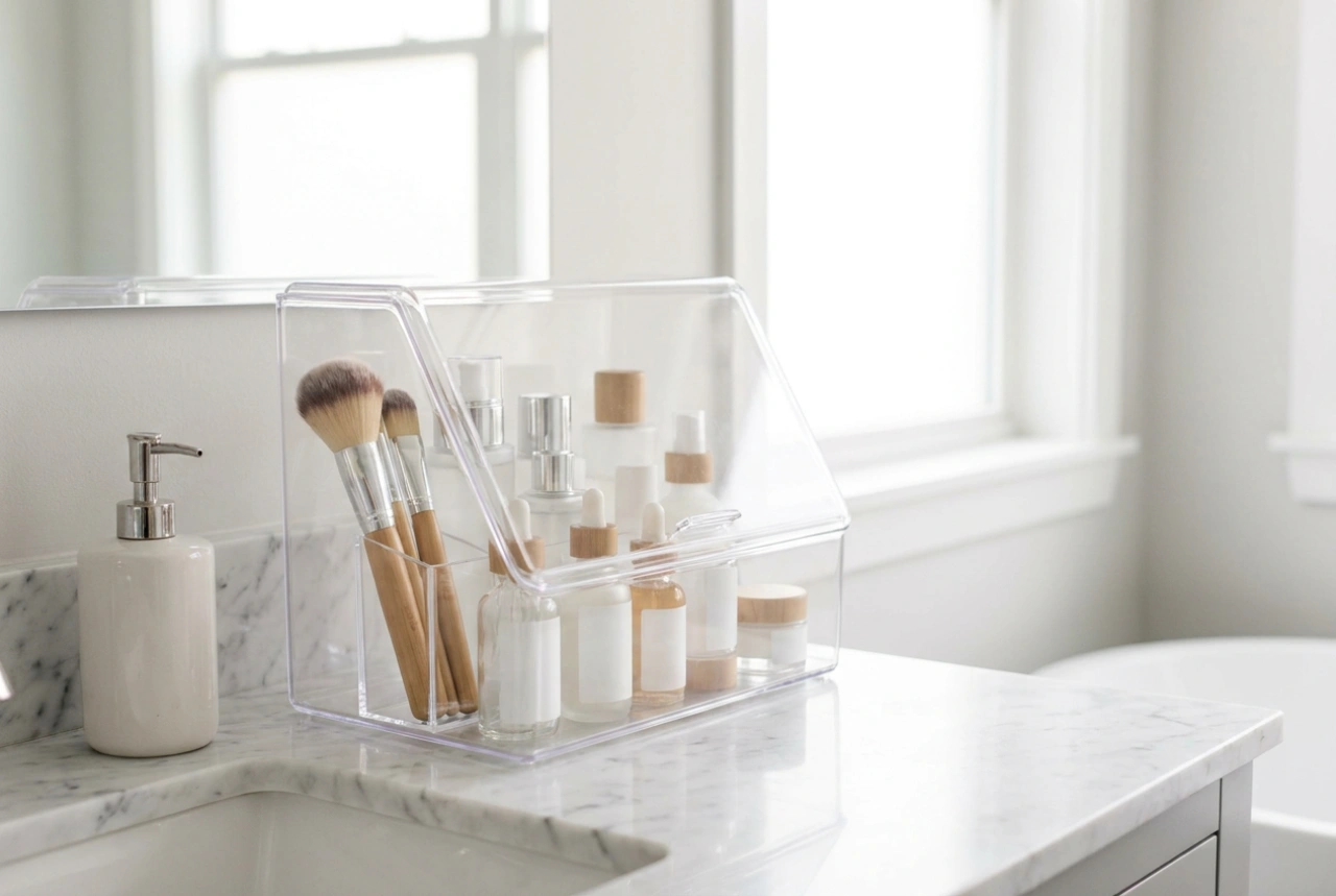 Organizadores de cosméticos con tapa como protección contra el polvo