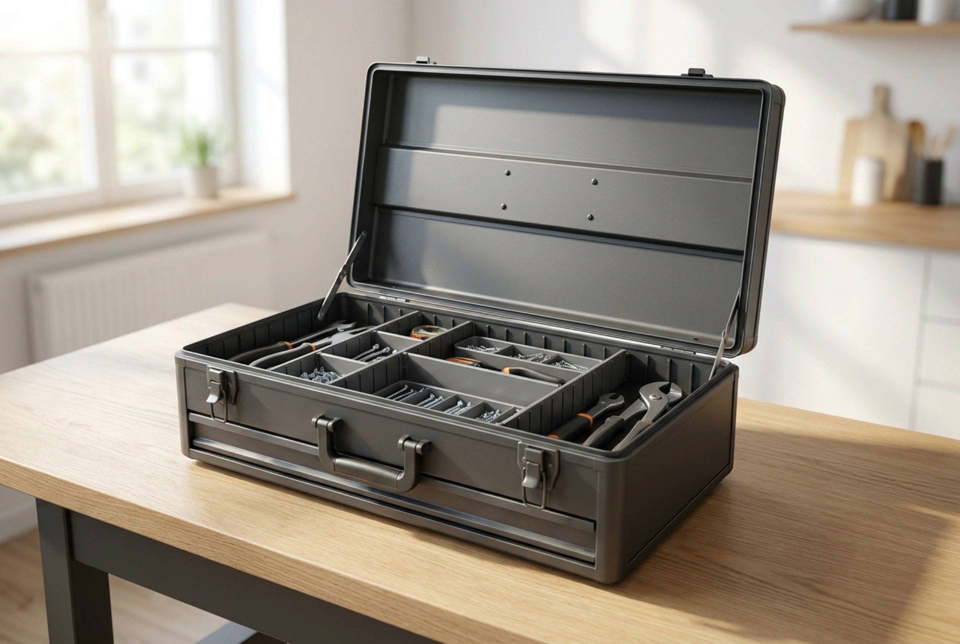 Caja de herramientas de metal y sistemas de organización duraderos