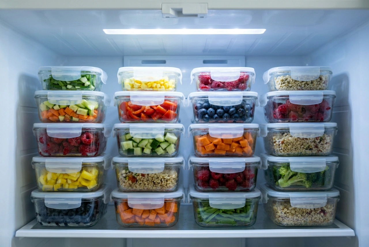 Contenedores cuadrados de alimentos y optimización del espacio en el refrigerador