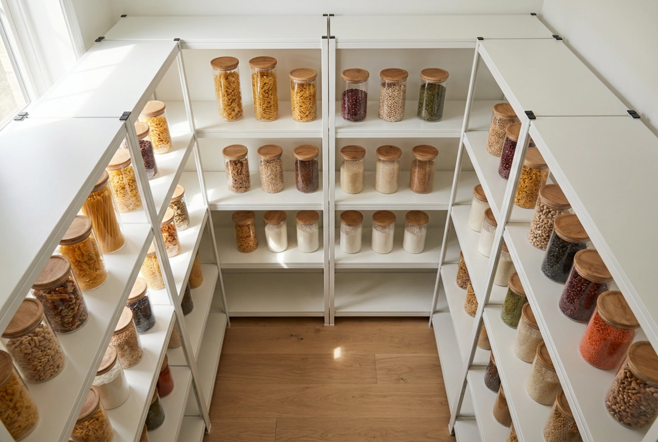 Estanterías robustas para la despensa y organización de alimentos por vida útil