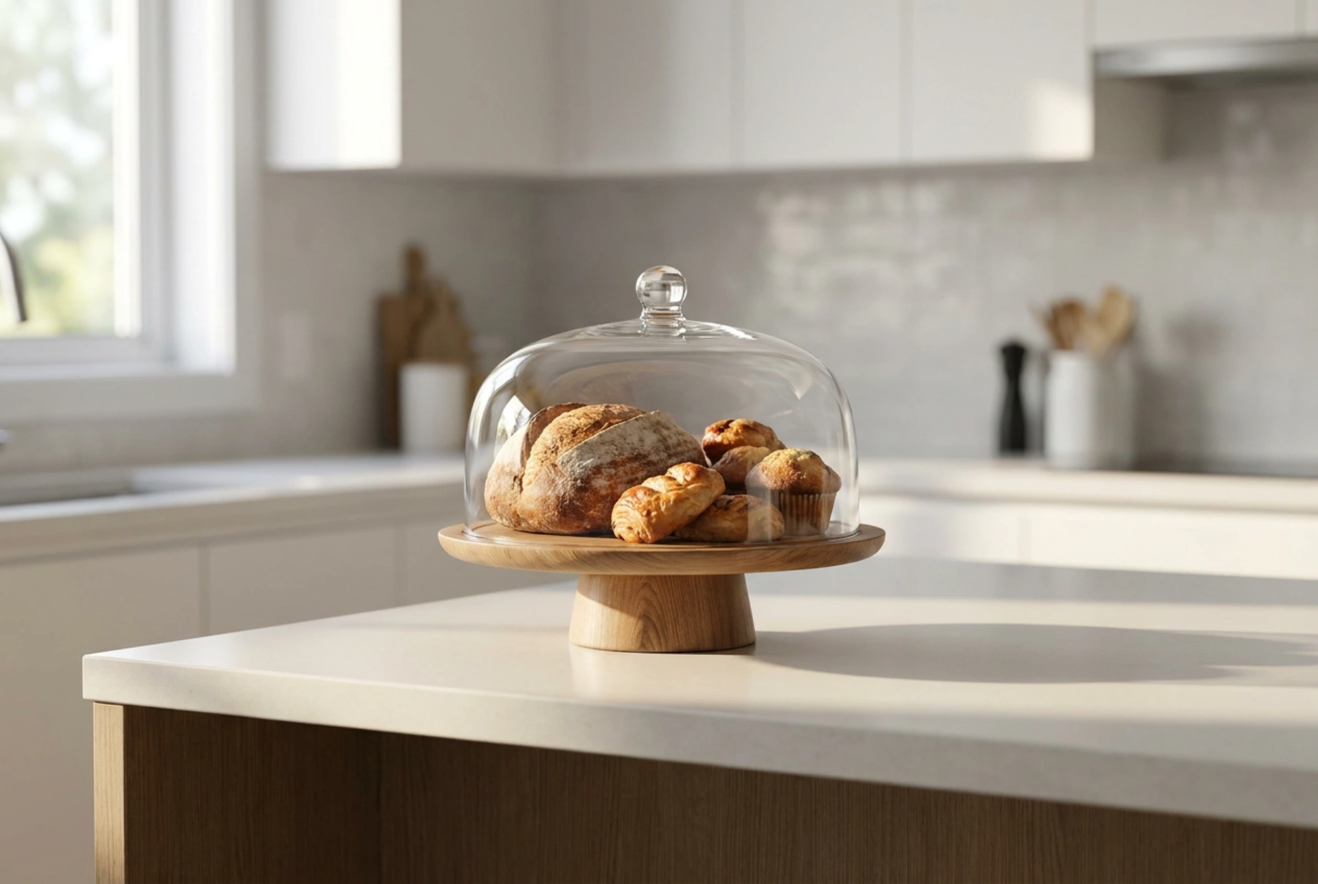 Cómo conservar productos de panadería en un soporte de madera con campana
