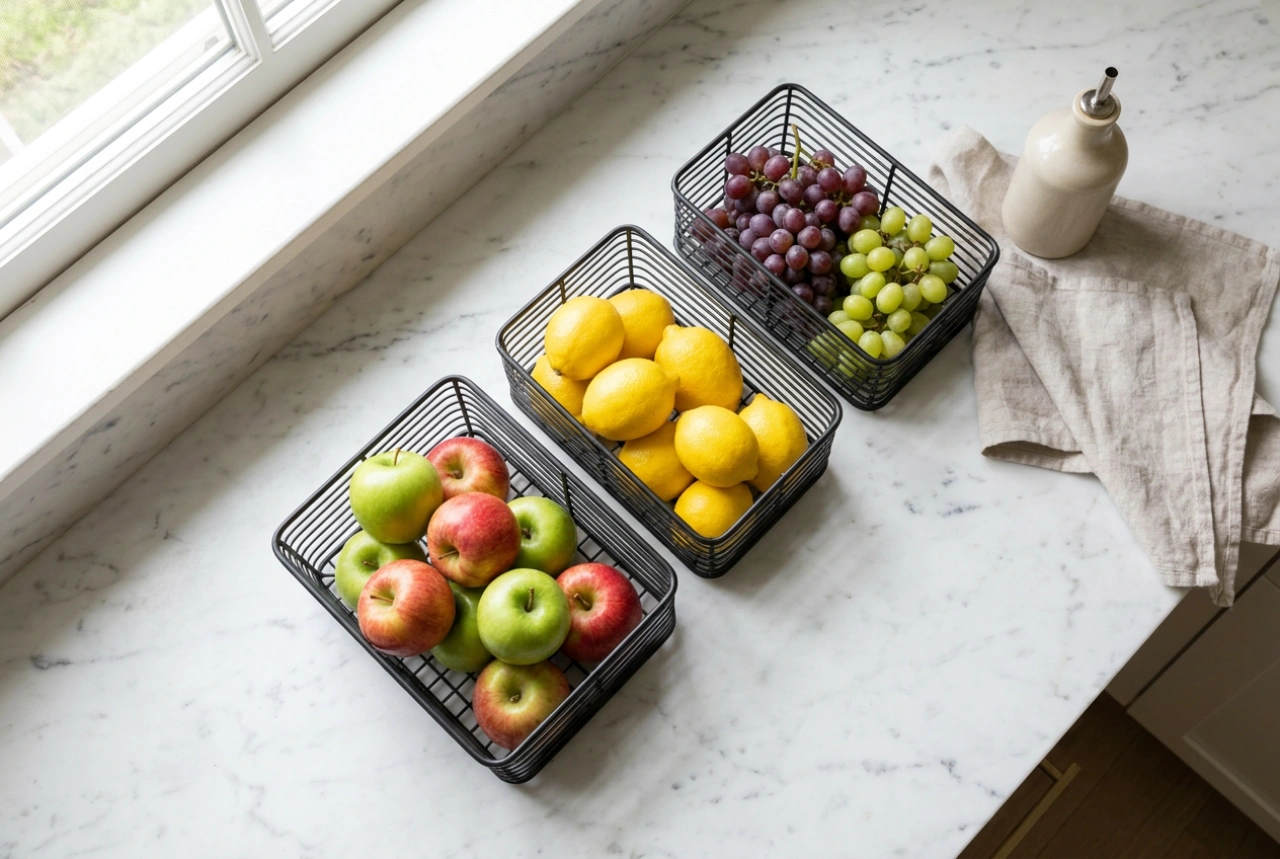 Cómo organizar las cestas de fruta en la encimera de la cocina