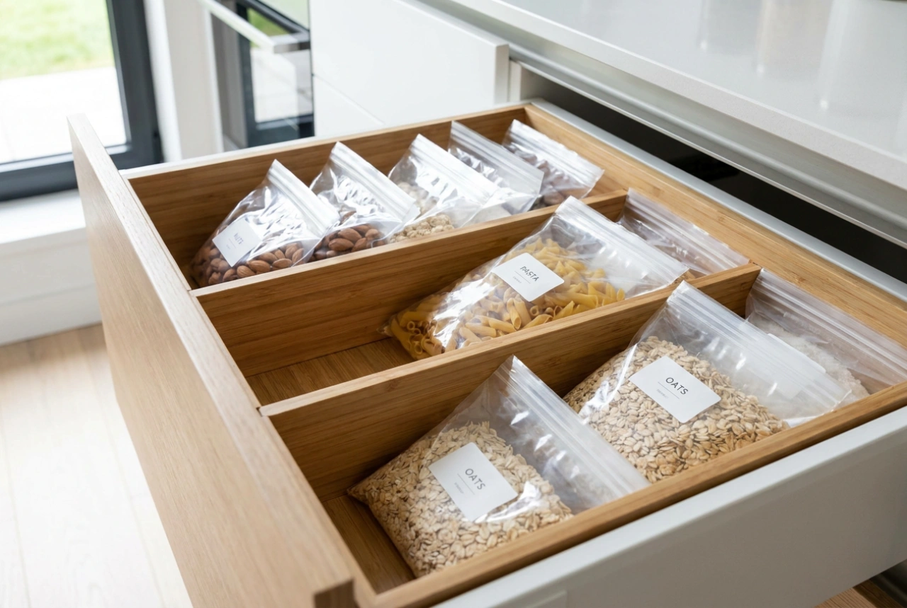 Cómo rotular bolsas herméticas con cursor en el cajón de la cocina