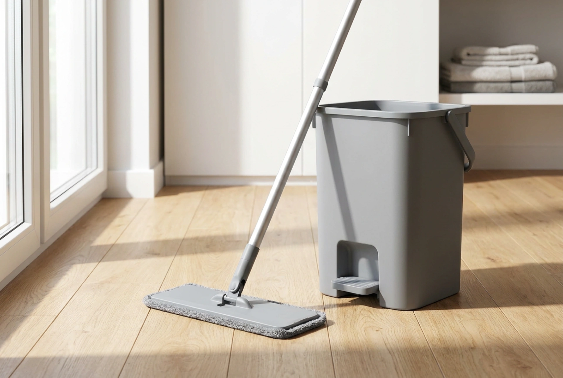 La mopa plana con cubo escurridor para una limpieza rápida y eficaz