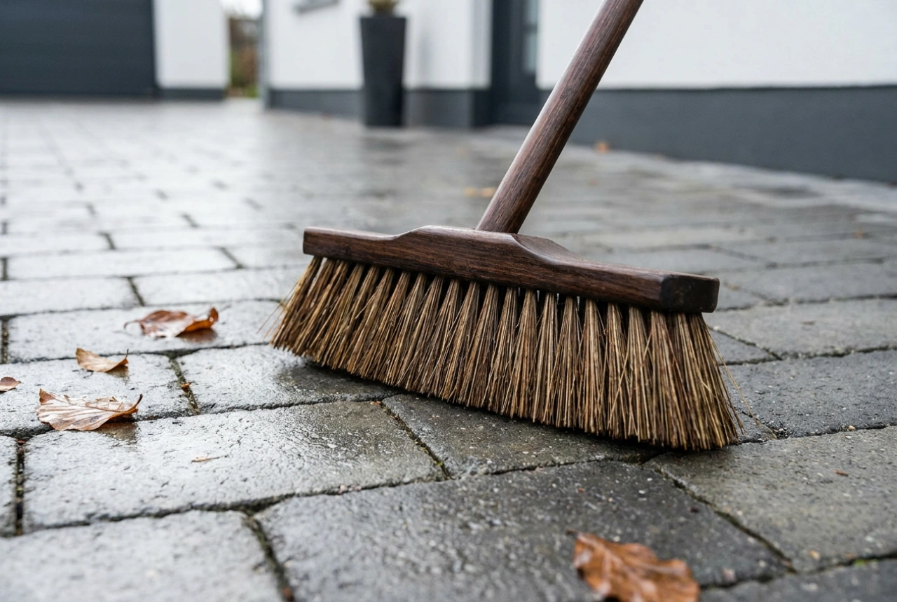 Cómo barrer adoquines después de la lluvia y de los trabajos en el jardín