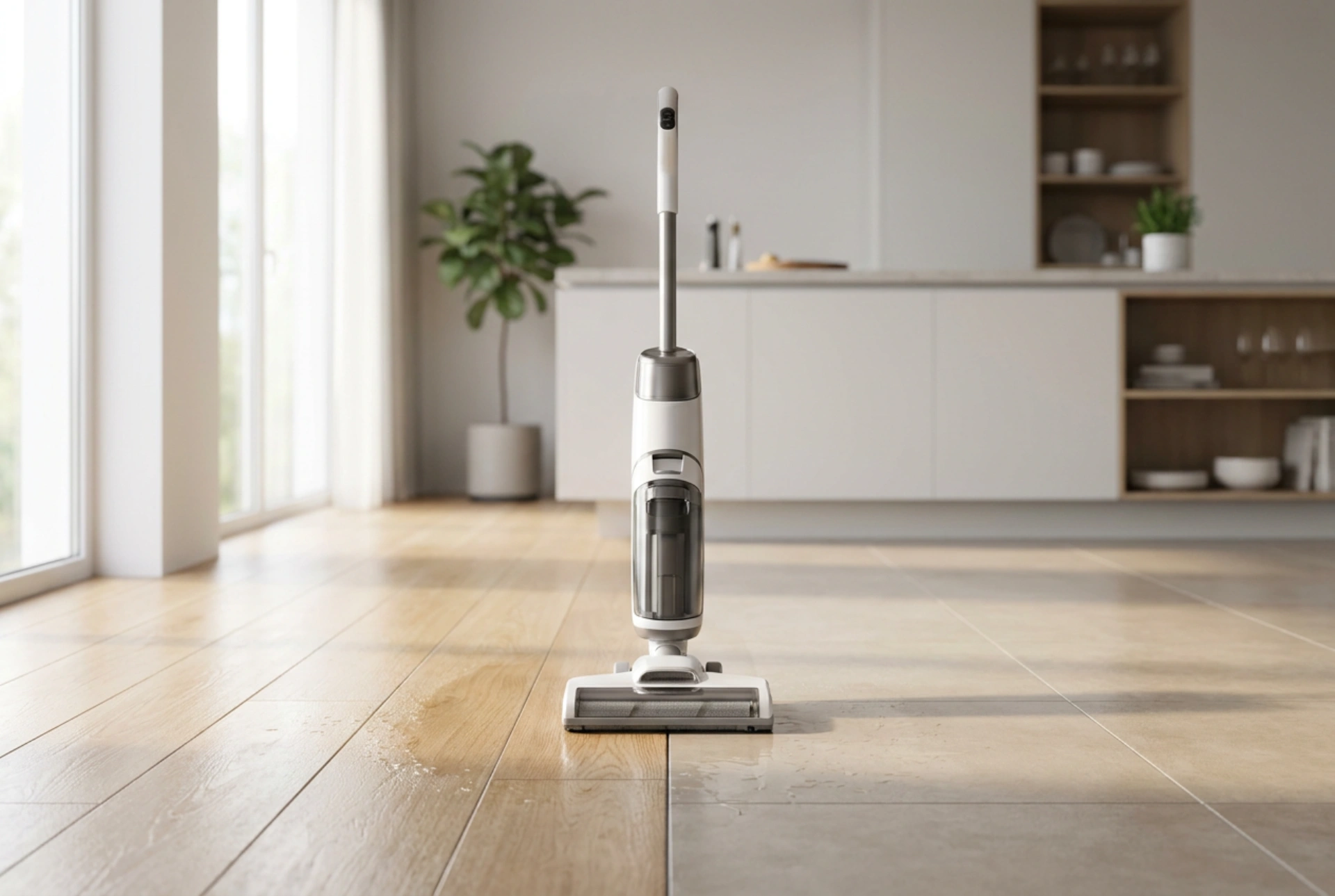 Aspirador fregona sin cable en el cuidado de suelos laminados y baldosas