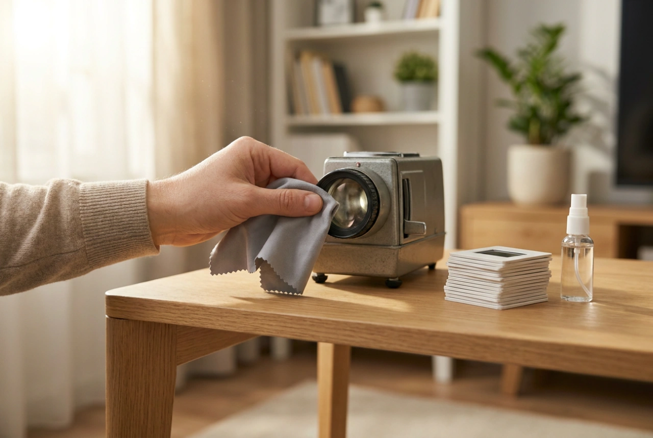 Cómo limpiar y ajustar un proyector de diapositivas enmarcadas