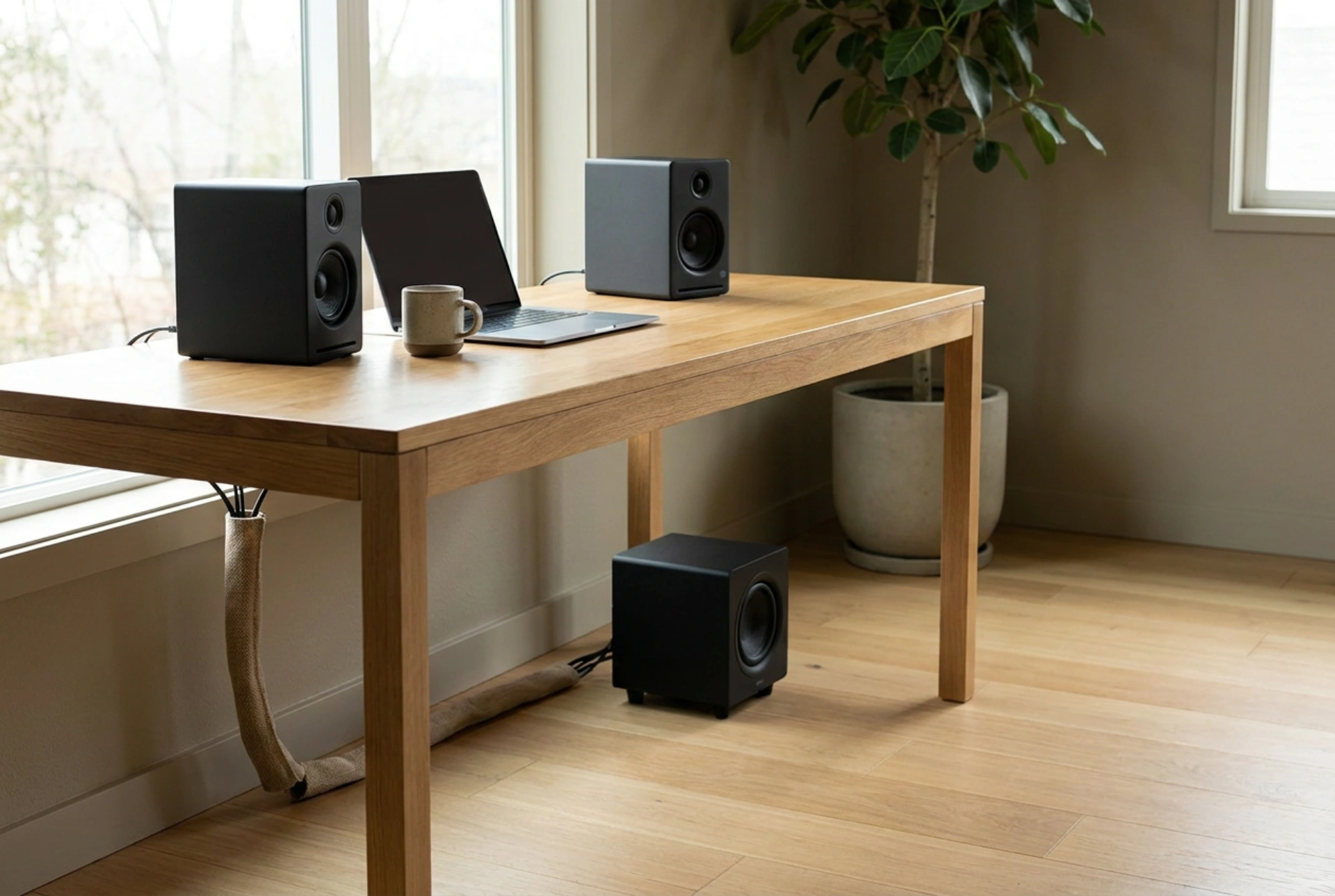Cómo colocar altavoces de ordenador con subwoofer en el escritorio
