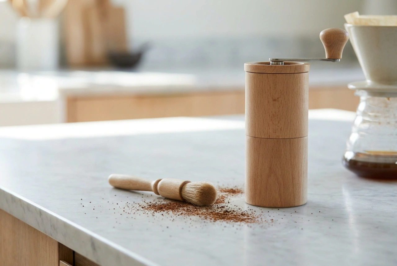 Limpieza de un molinillo de café manual sin mojar las muelas