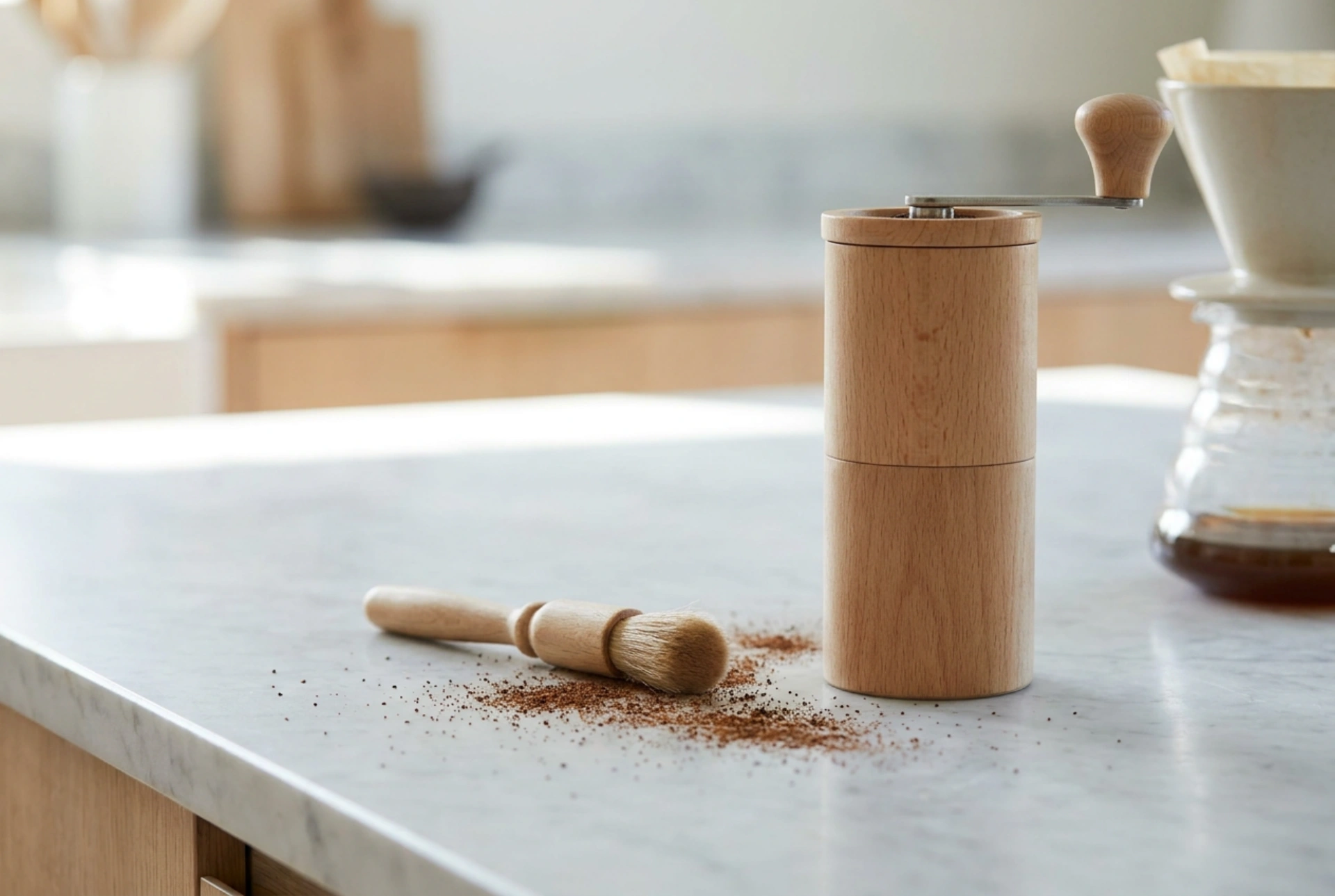 Limpieza de un molinillo de café manual sin mojar las muelas