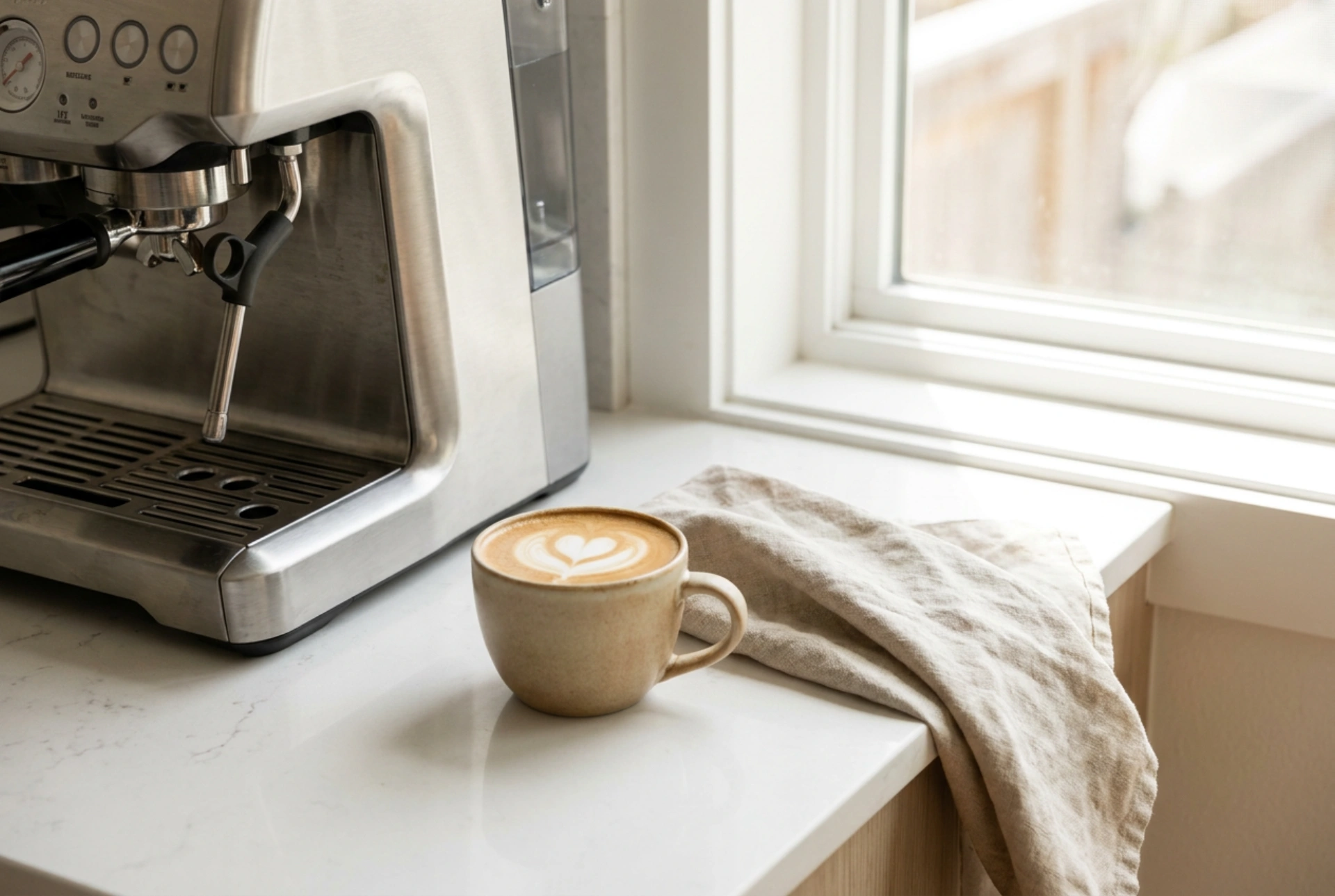 Cómo cuidar una cafetera espresso pequeña con molinillo en la cocina