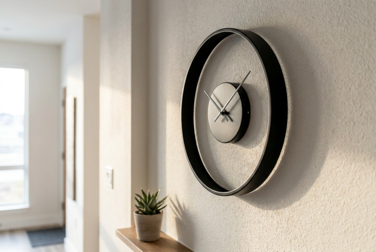 Cómo elegir e integrar un reloj de pared negro grande en una pared clara