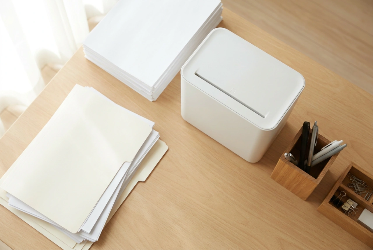 La destructora de papel compacta en la organización de documentos privados