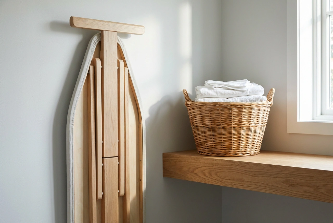 Tabla de planchar plegable y la ergonomía de una lavandería pequeña