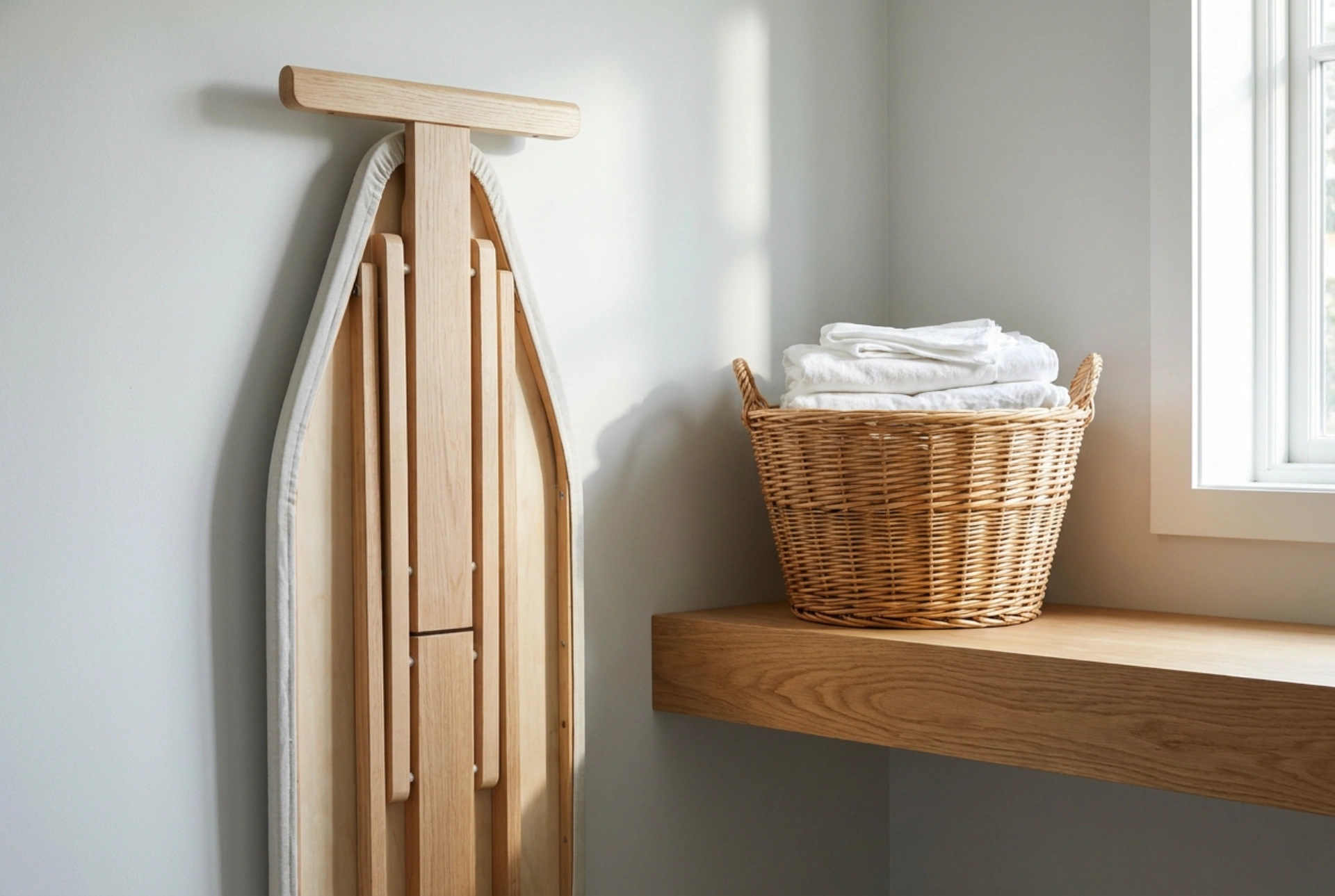 Tabla de planchar plegable y la ergonomía de una lavandería pequeña