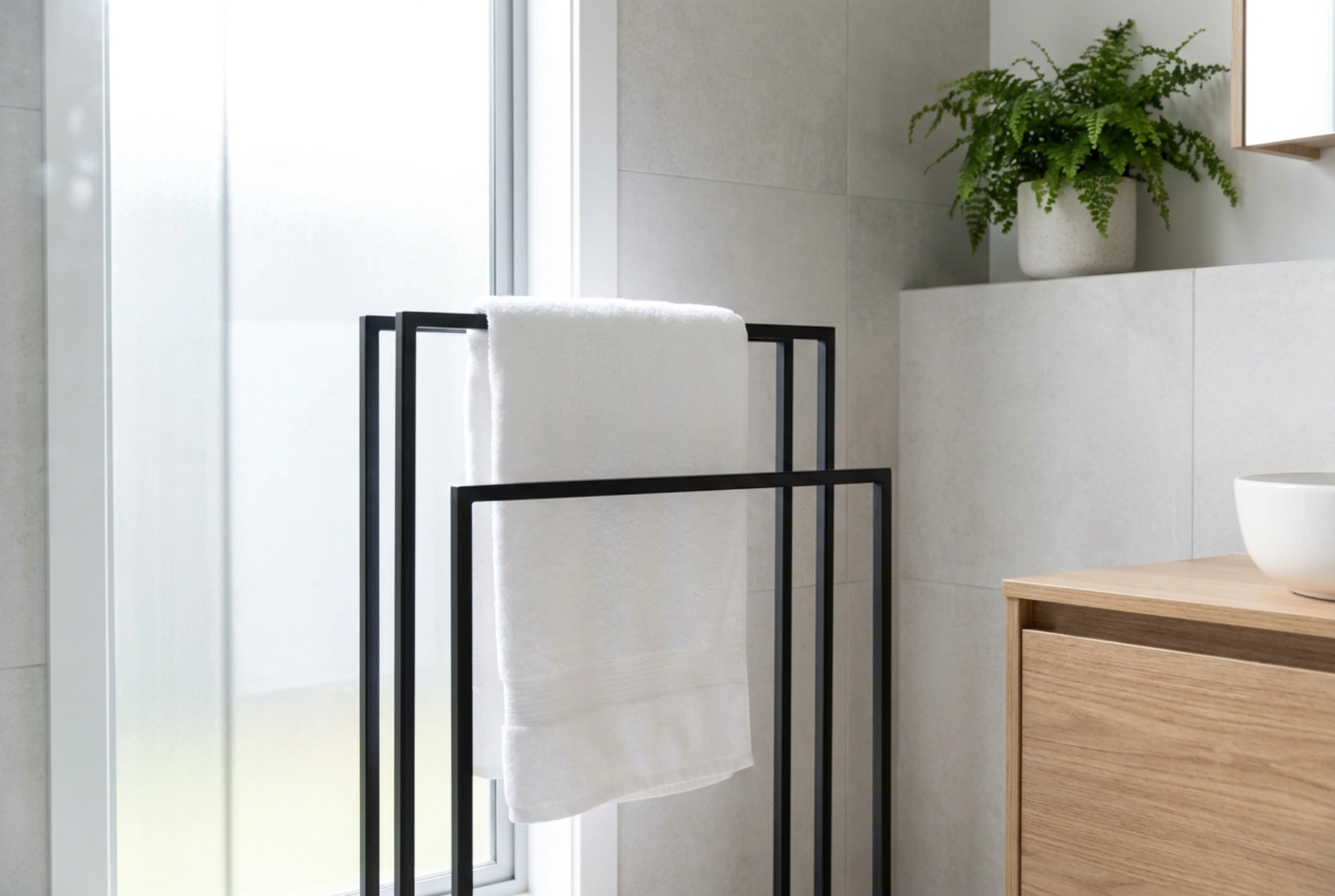 Soporte para toallas de baño y ventilación después de la ducha