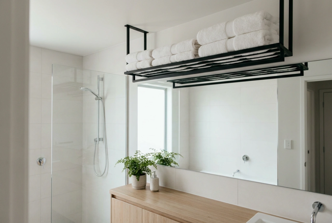 Toallero de techo en baños pequeños: optimización de espacio y secado
