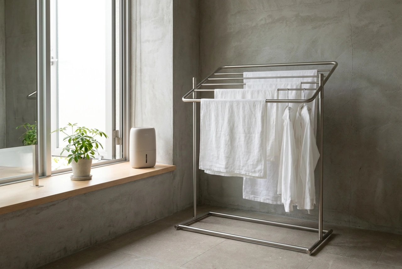Tendedero de ropa para el baño y métodos para reducir la humedad