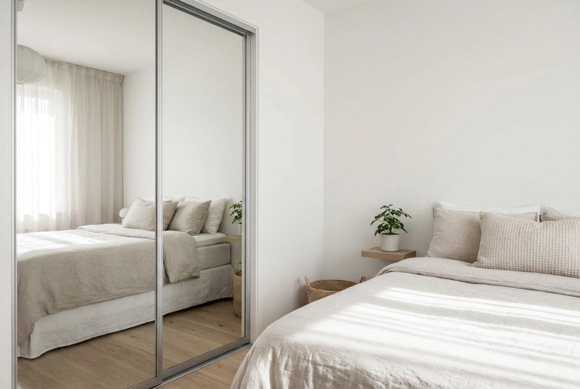 Cómo las puertas correderas con espejo organizan el espacio en un dormitorio pequeño