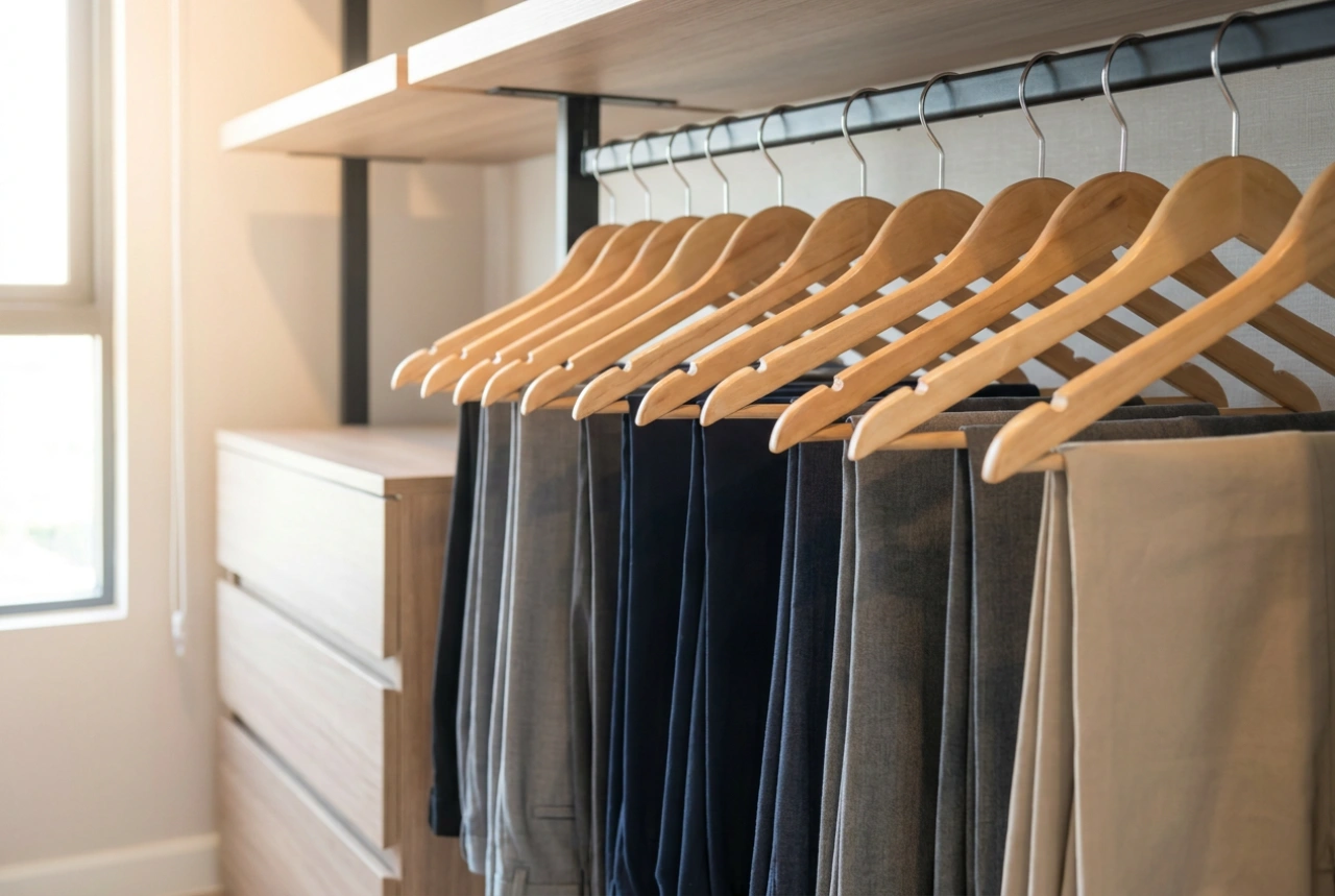 Cómo utilizar perchas para pantalones para optimizar el espacio en el armario