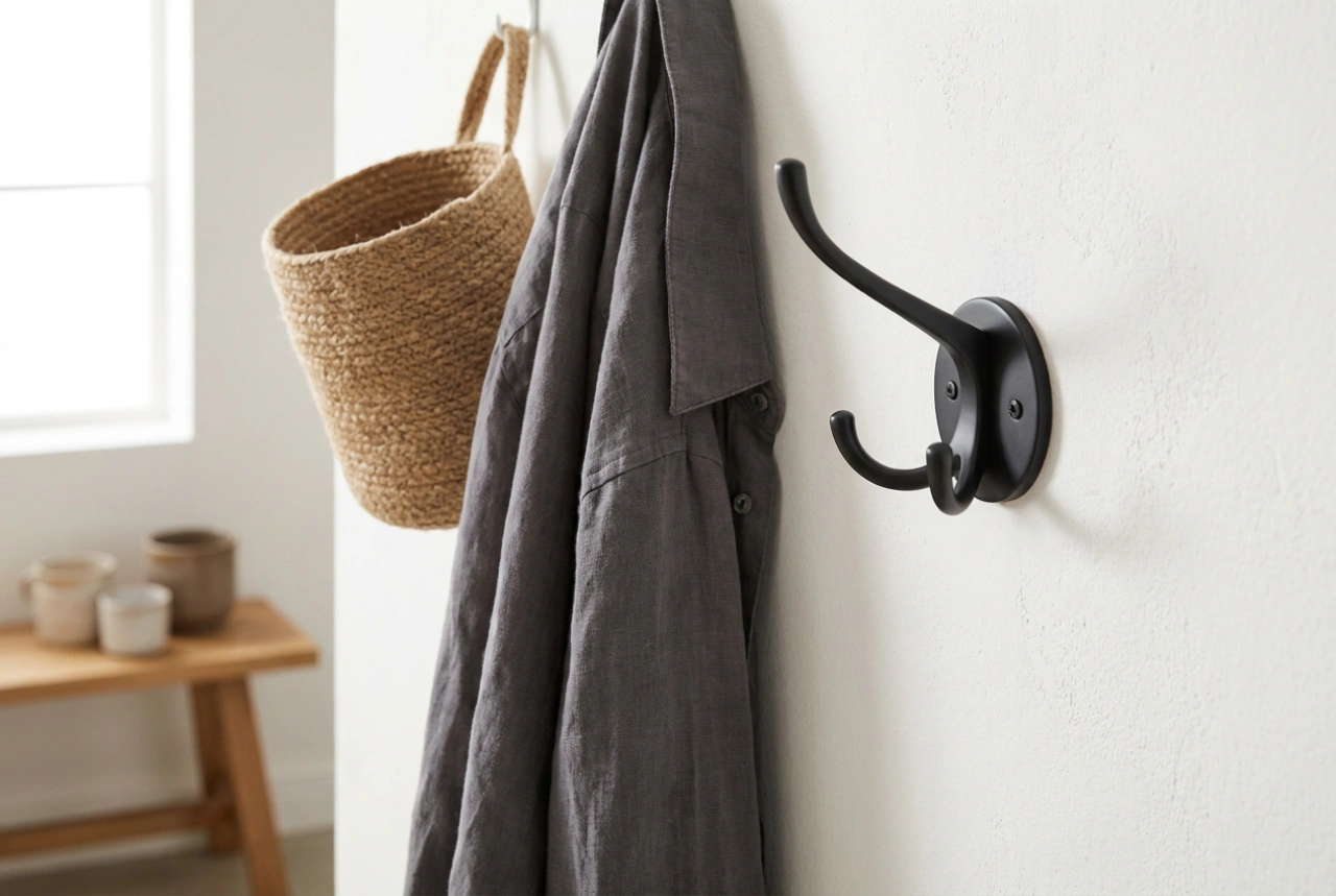 Percheros de pared metálicos: física de montaje y planificación segura del espacio