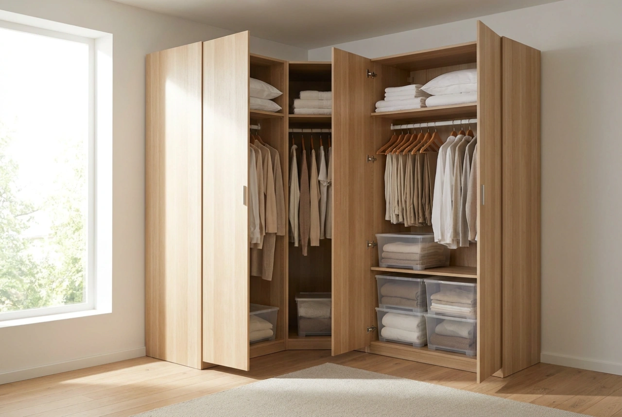 Mueble modular con armario de esquina: distribución ideal para ropa y almacenaje