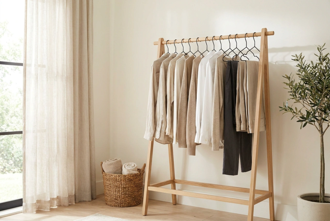 Percheros de pie: el método físico para gestionar la ropa usada y evitar el caos visual