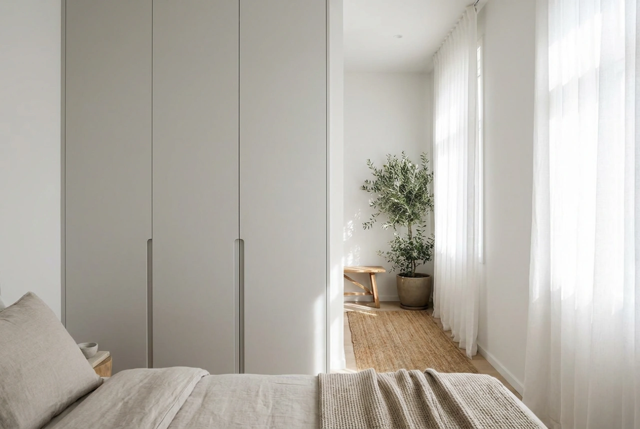 Distribución de una habitación pequeña con un armario que facilite el paso diario