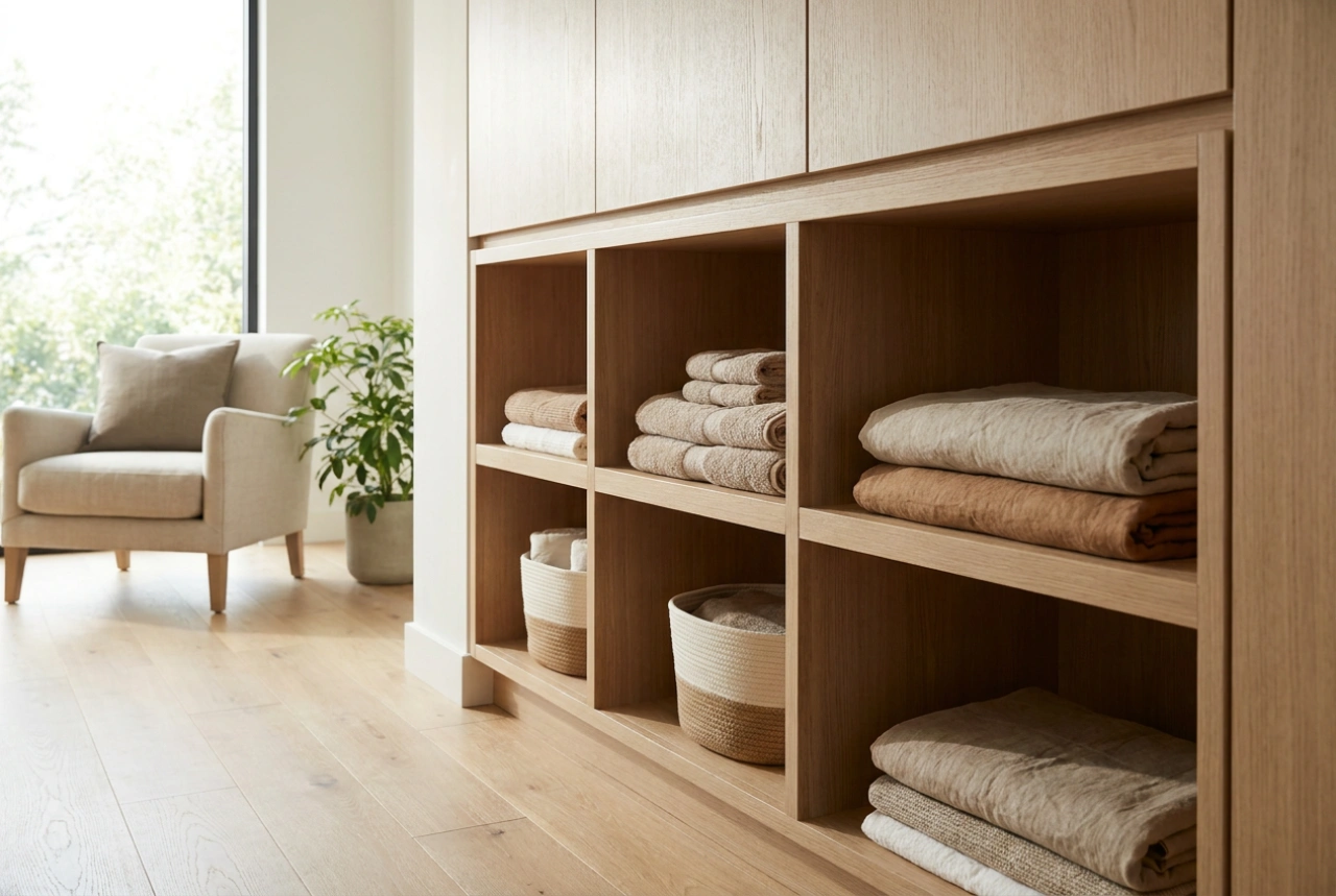 Muebles modulares con armario integrado y el orden en el salón
