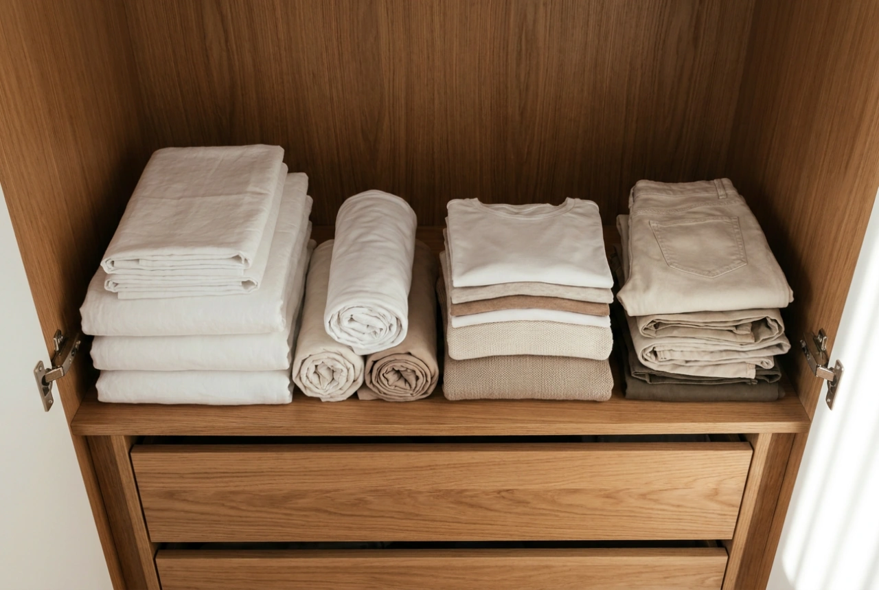 Cómo dividir un armario empotrado en el dormitorio para ropa y textiles