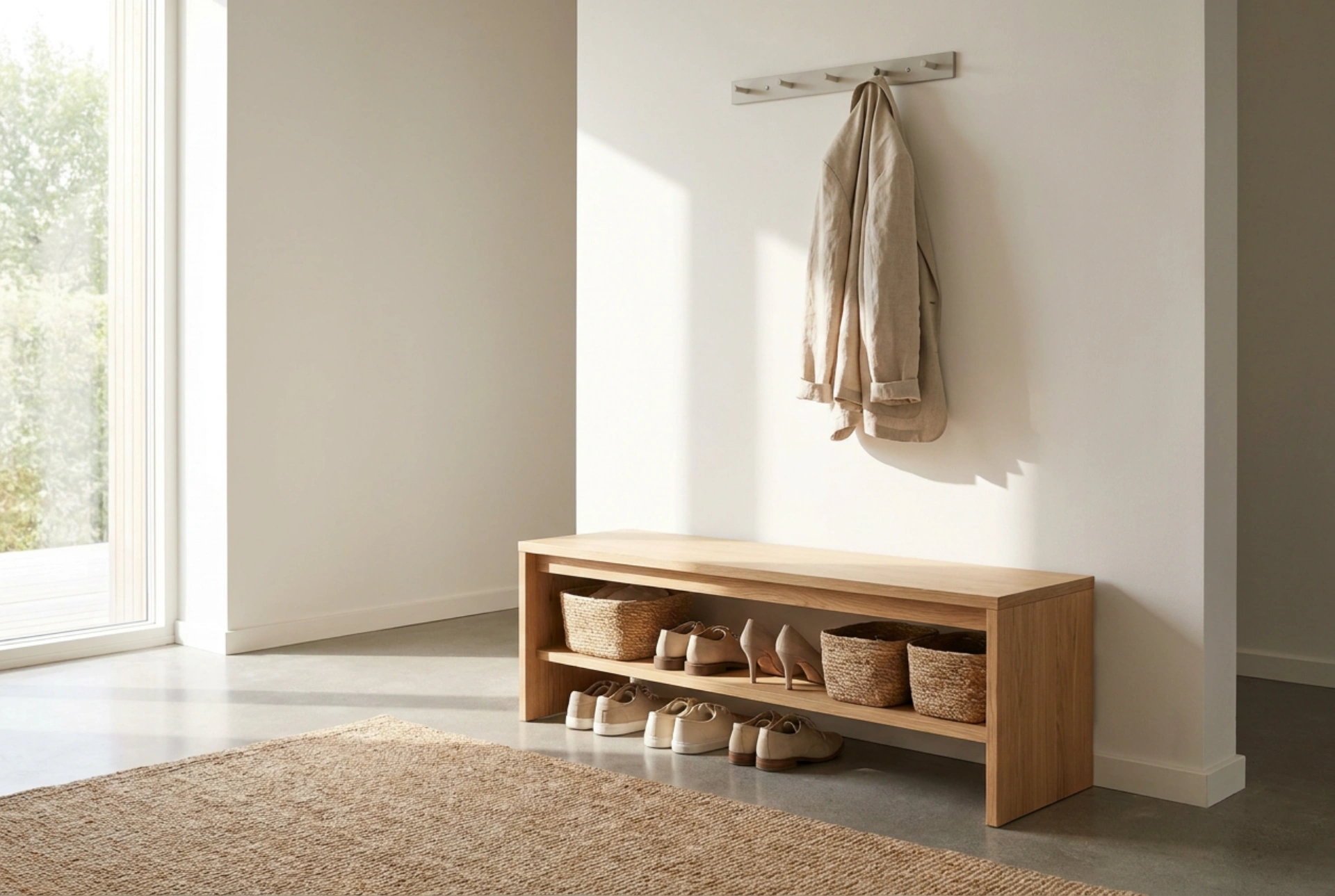 Cómo instalar y organizar un mueble zapatero con banco y perchero en el recibidor
