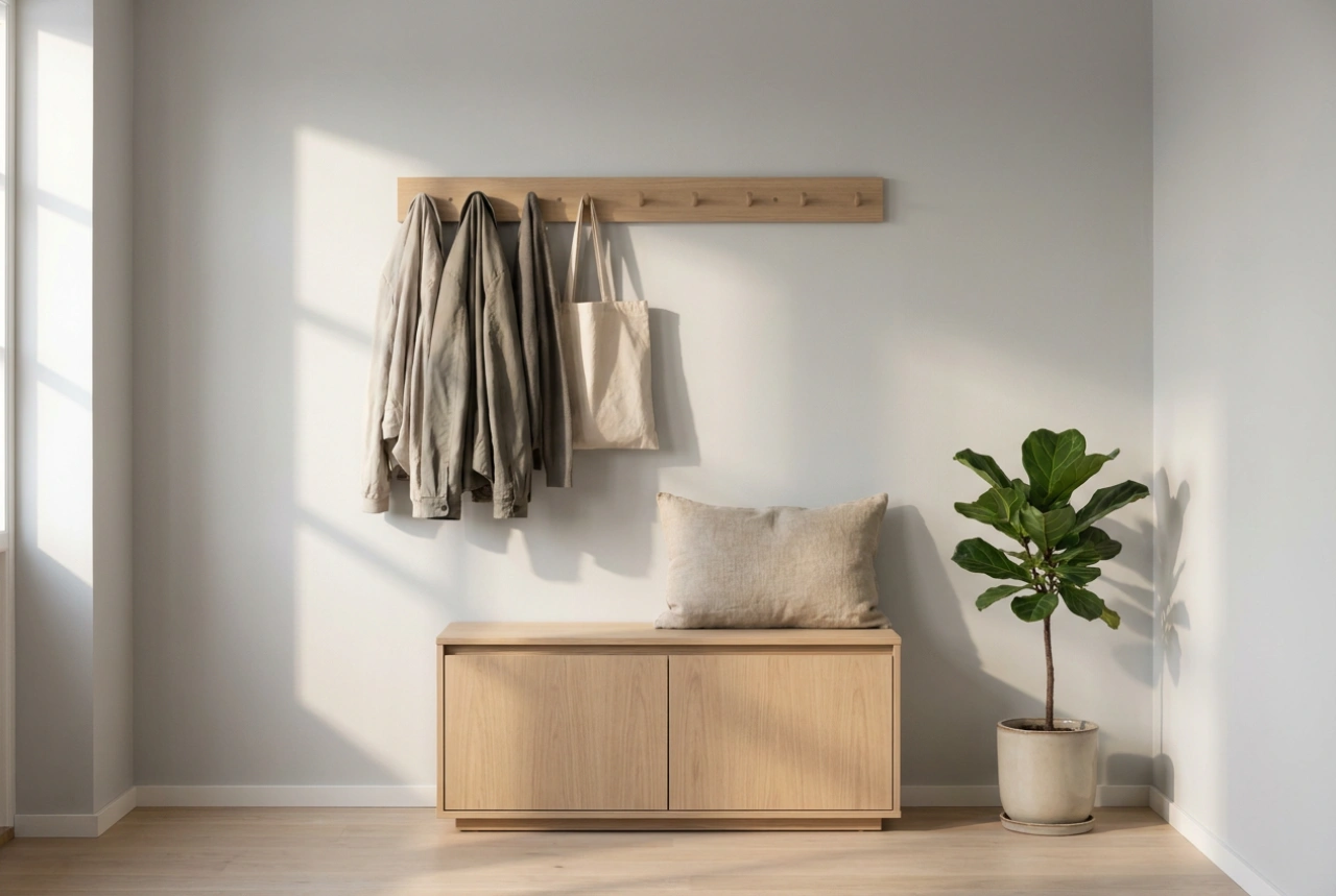 Distribución inteligente del perchero y el mueble zapatero en el recibidor