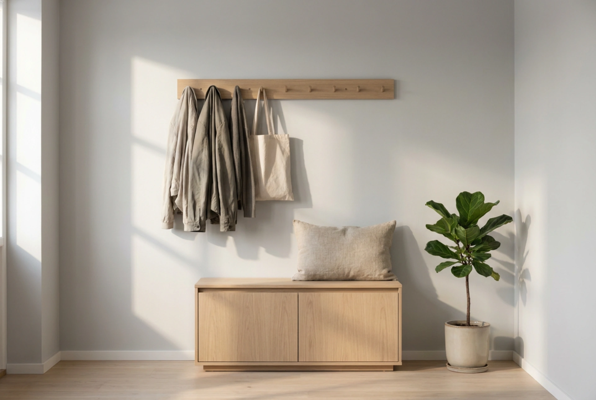 Distribución inteligente del perchero y el mueble zapatero en el recibidor