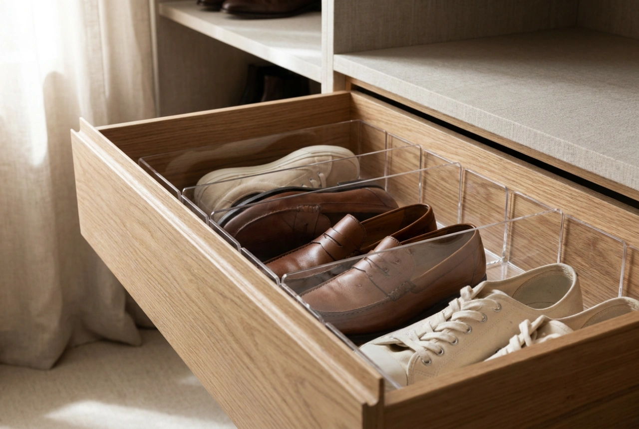 Cómo utilizar un organizador de zapatos para cajón en un vestidor pequeño