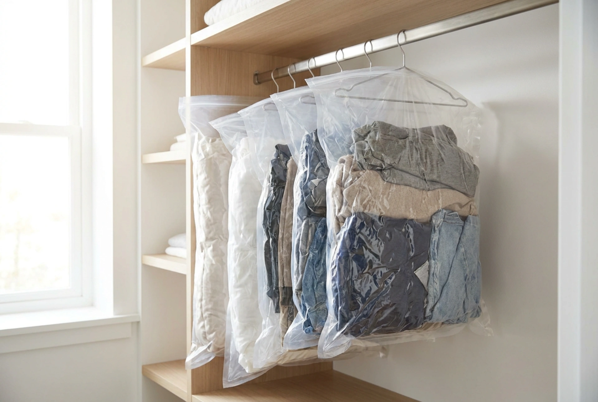 Cómo guardar ropa en bolsas de vacío con percha