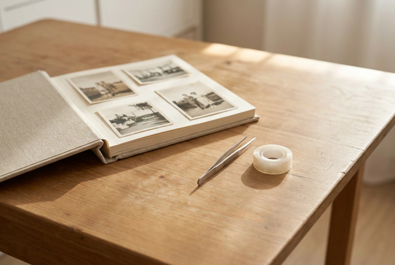 Método estructurado para organizar y pegar fotos en un álbum tradicional