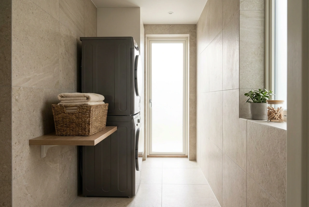 Conjunto de lavadora y secadora slim para baños estrechos