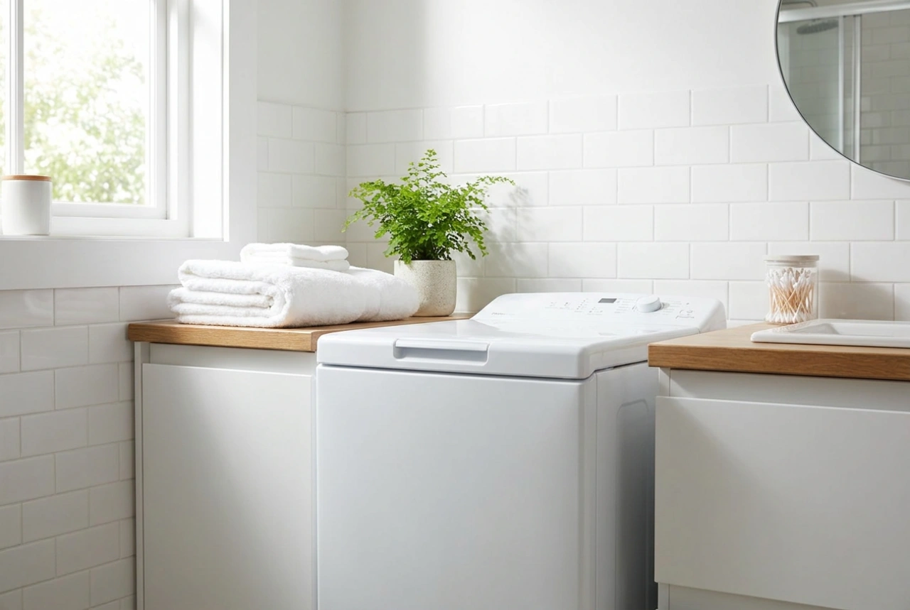 Lavadora de carga superior en un baño pequeño: optimización y física del espacio