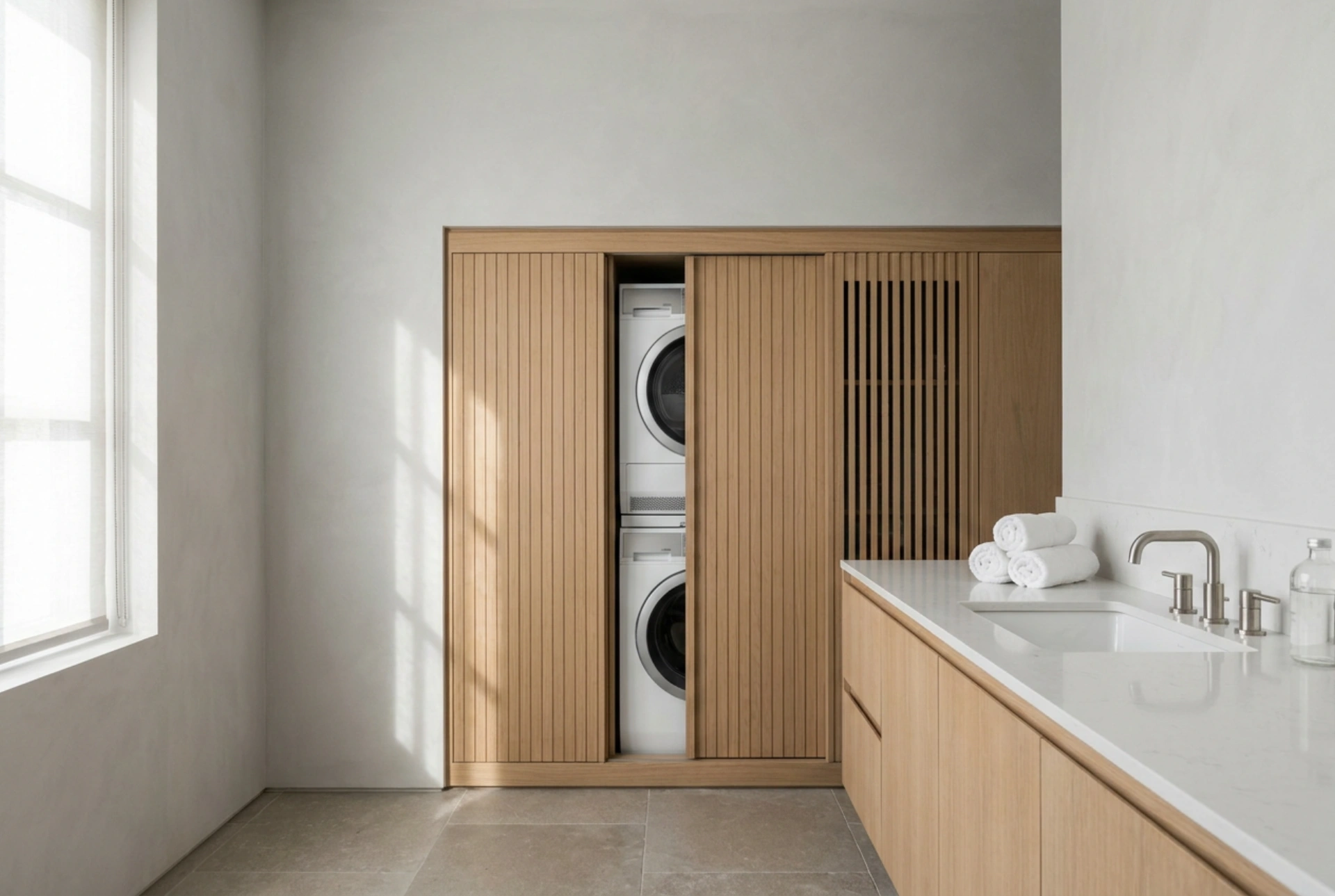 Lavadora integrada en el baño con una correcta ventilación del mueble